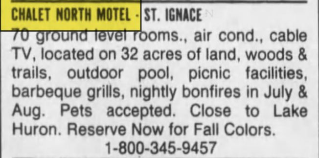 Chalet North Motel (Island View Lodge Motel) - Aug 1991 Ad (newer photo)